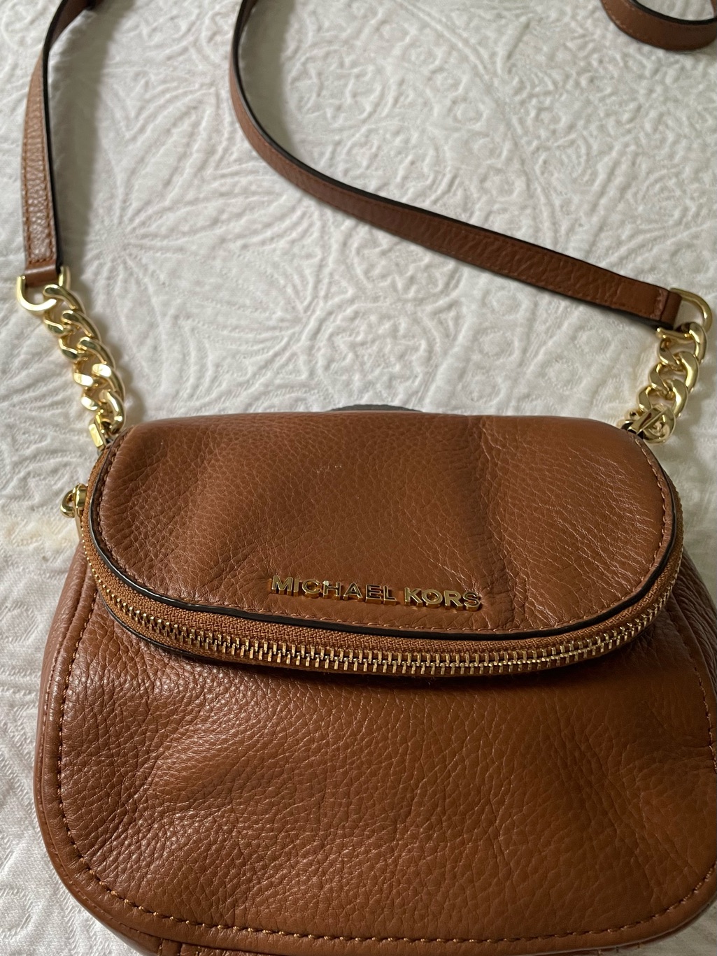 Michael Kors Women’s Brown Leather Crossbody Bag With Chain Strap
